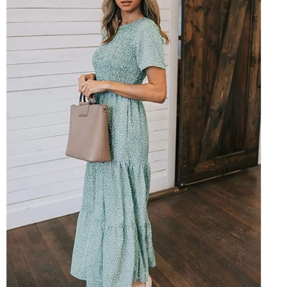 Dresses & Skirts - CLOSETCLEANOUT Smocked Bohemian Maxi Green Patterned Dres